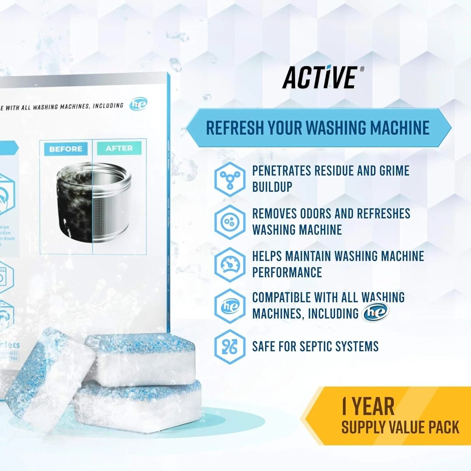 12 Pcs Washing Machine Cleaner Washer Deep Solid Cleaning Effervescent Tablets