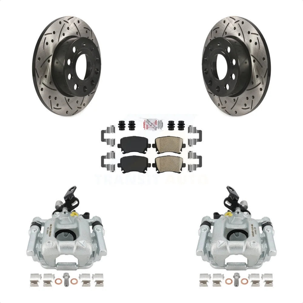 Transit Auto Rear Disc Brake Coated Caliper Drilled Slotted Rotors And Ceramic Pads Kit For 2010-2013 Audi A3 Quattro With 256mm Diameter Rotor KCD-101259N