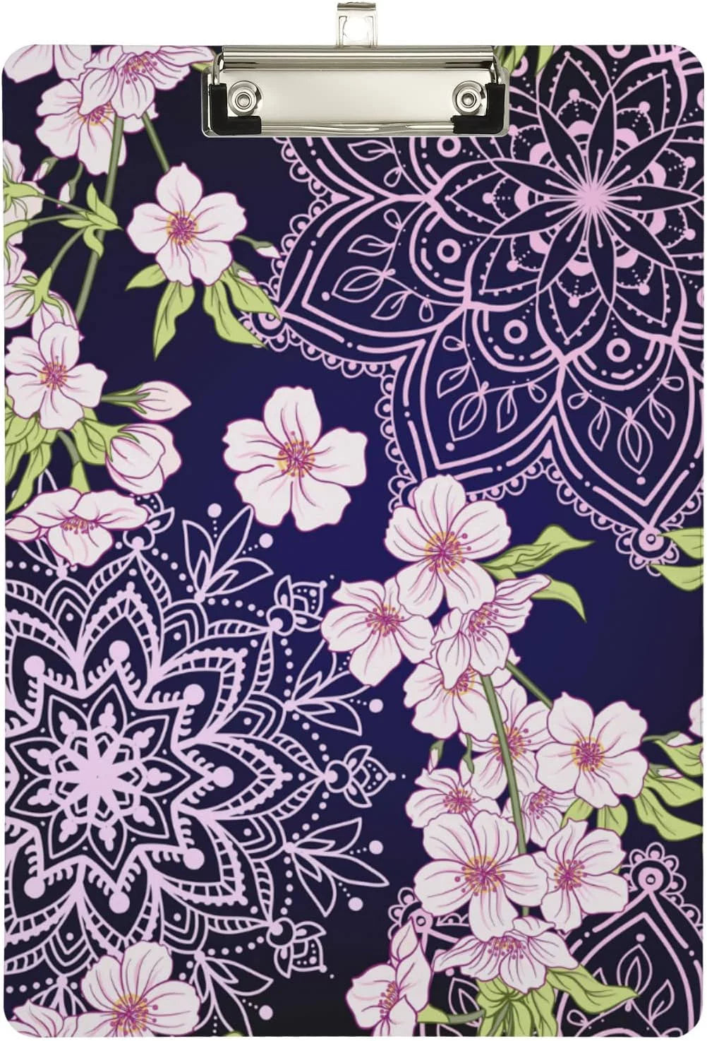 FMSHPON Mandala Cherry Blossoms Flowers Clipboard Hardboard Wood Nursing Clip Board and Pull for Standard A4 Letter 13x9 inches