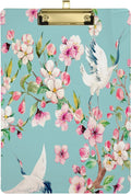 FMSHPON Watercolor Crane Cherry Blossom Flower Clipboard Hardboard Wood Nursing Clip Board and Pull for Standard A4 Letter 13x9 inches
