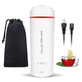 GRACEALL 400ML Travel Portable Kettle - Small Electric Water Boiler Thermos for Boiling Water, Stainless Steel Liner, Mini Camping Kettle White Personal Hotel Tea Maker with Carry Bag
