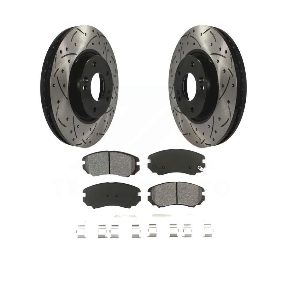 Transit Auto - Front Coated Drilled Slotted Disc Brake Rotors And Semi-Metallic Pads Kit For 2006-2010 Hyundai Sonata 3.3L KDS-100084