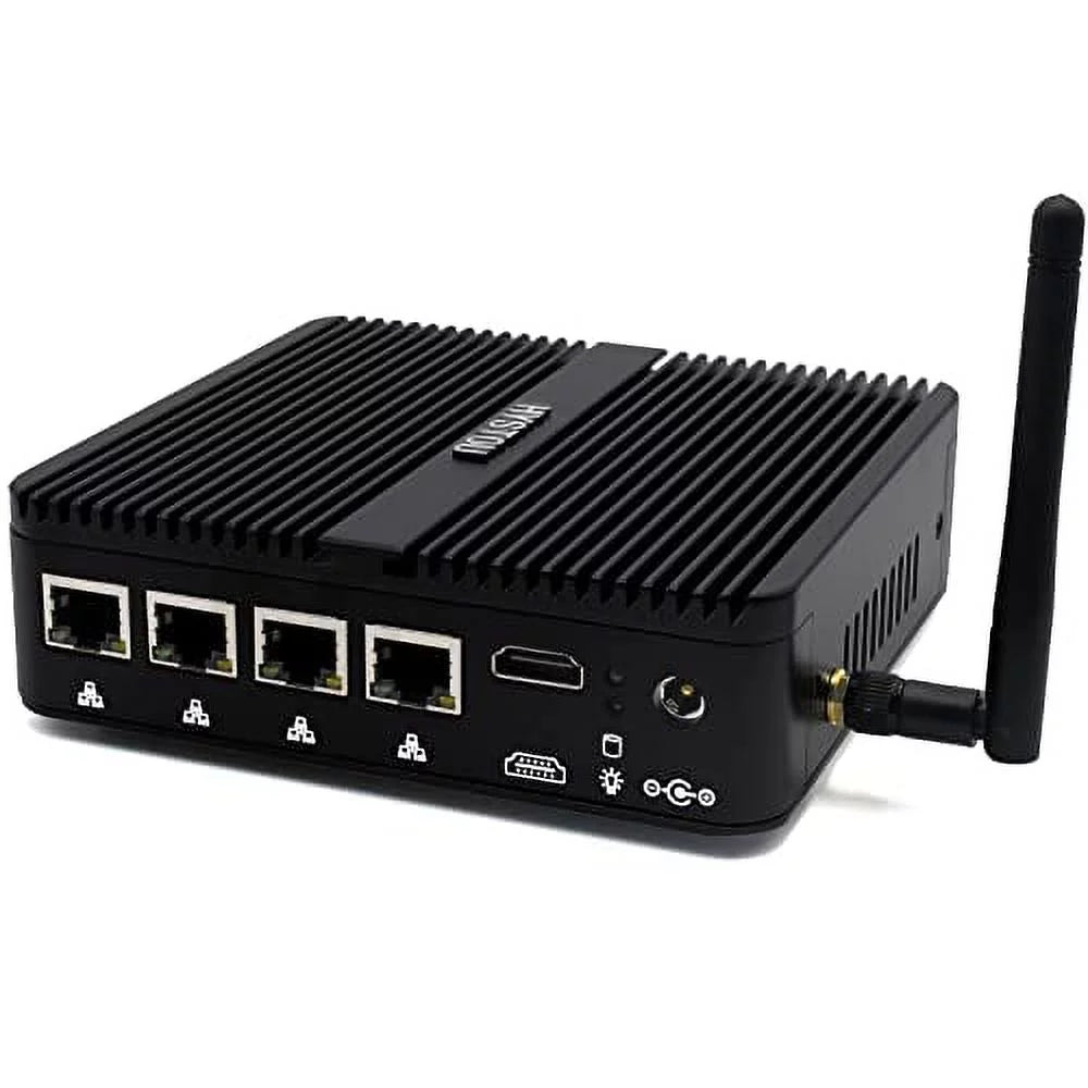 HYSTOU Fanless Firewall Micro Appliance Celeron J4125 Processor 8GB DDR4 512GB SSD 1TB HDD Mini PC Windows 10 Pro 4 x Intel I210 Gigabit LAN OPNsense Router Firewalls 4K HD Output Wifi2.4G+5.0G BT