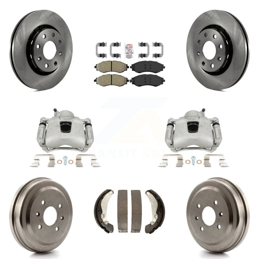Transit Auto Front Rear Disc Brake Caliper Rotors Drums Semi-Metallic Pads Kit (8Pc) For Chevrolet Aveo Spark Aveo5 Pontiac G3 Suzuki Wave Wave5 Swift+ KC8-101506N