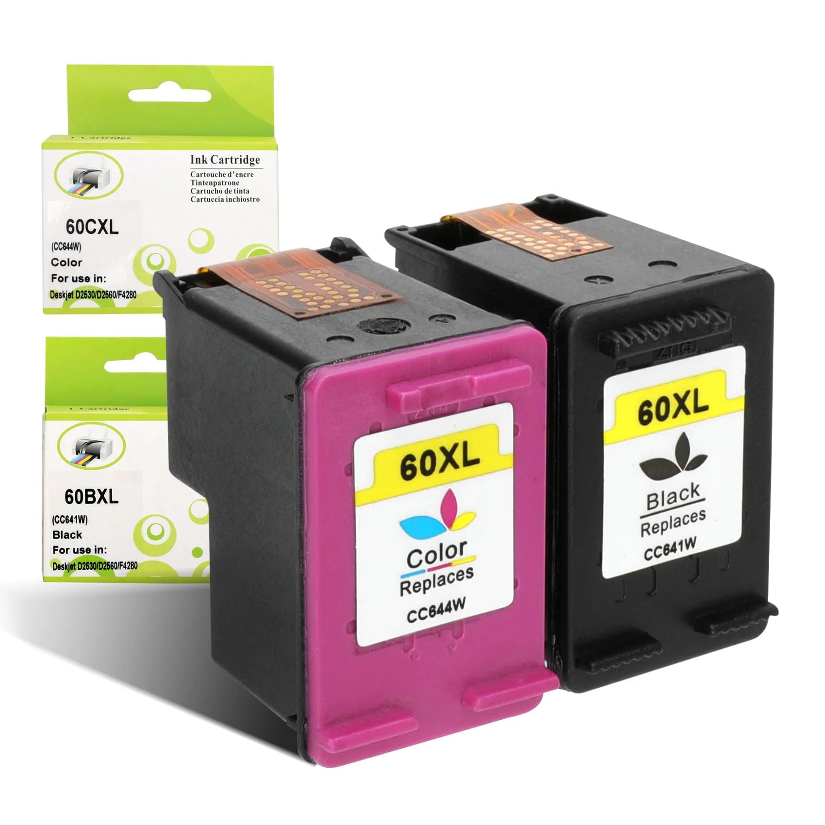 60XL Ink Cartridge Combo Pack fit for hp 60 XL photosmart Printer D110 C4680,Deskjet D2680 F2430 F4210 Printer - 1 Black,1 Tri-Color