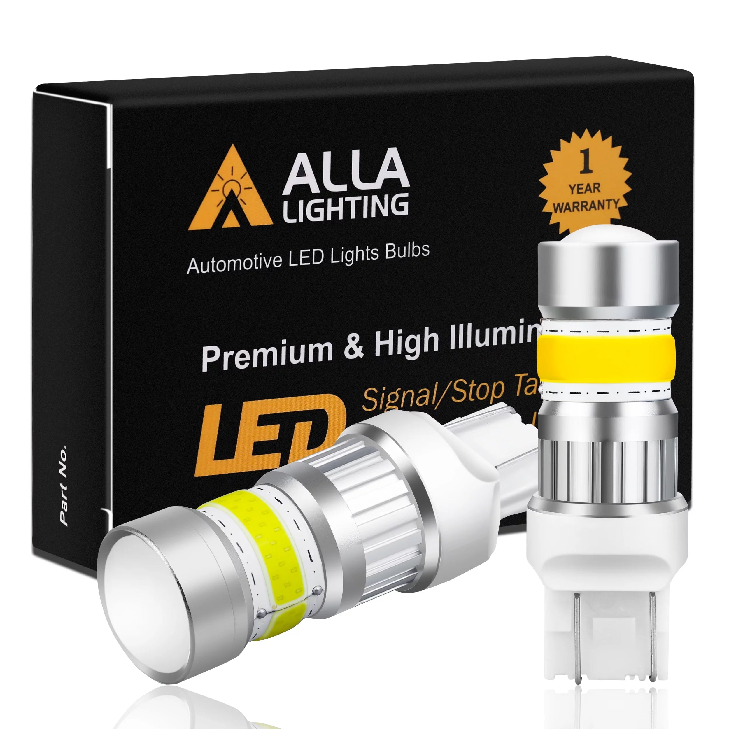 Alla Lighting 2800lm T20 7443 7440 LED Lights Bulb COB-72 Back-up Reverse, DRL, Turn Signal, Brake Stop TaIl Lights Replacement for Cars, Trucks, 6000K Xenon White (Set of 2)