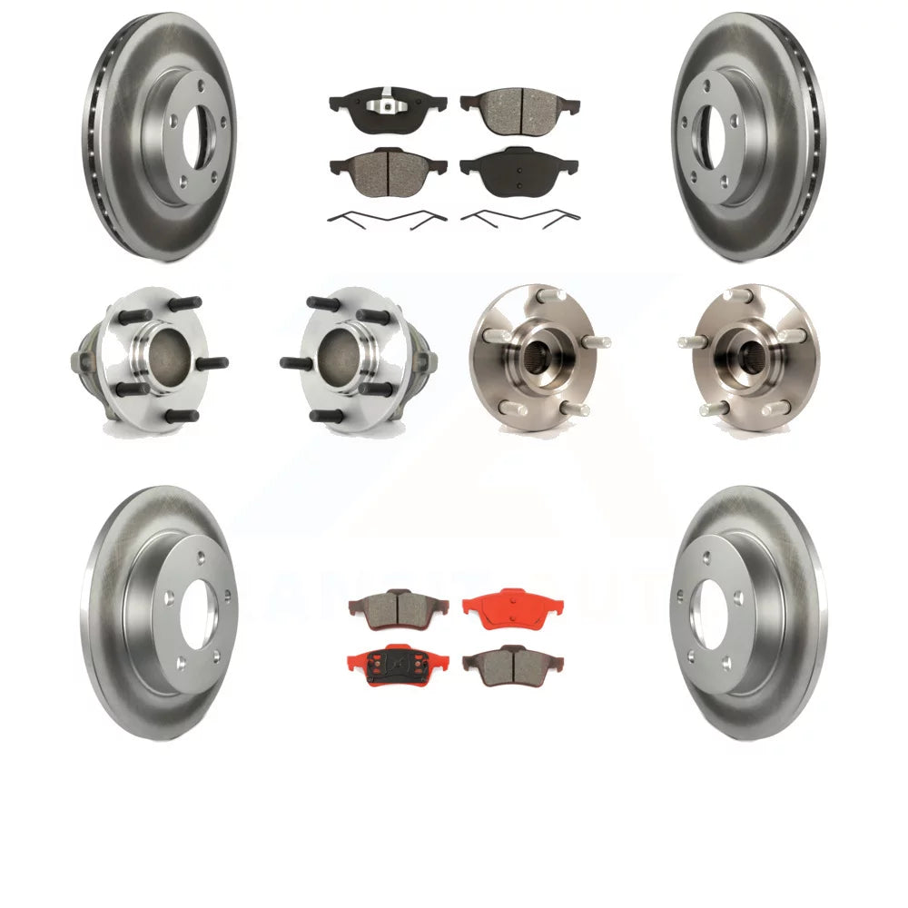 Transit Auto - Front Rear Hub Bearings Assembly Coated Disc Brake Rotors And Semi-Metallic Pads Kit (10Pc) For Mazda 3 2.0L with 4-Wheel ABS KBB-112102