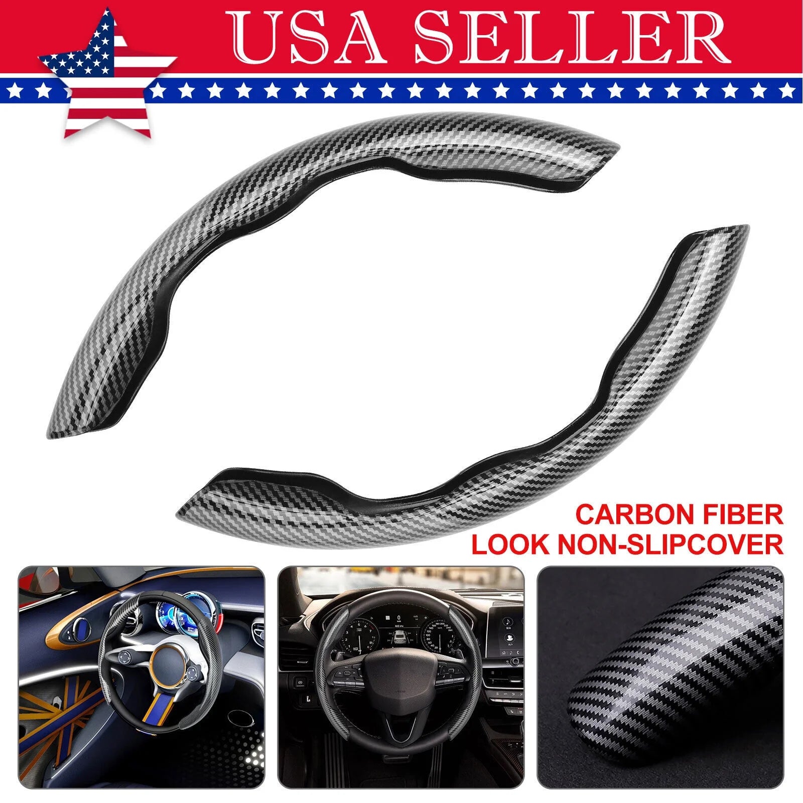 2x Carbon Fiber Car Steering Wheel Booster Cover Universal Non-Slip Accessories