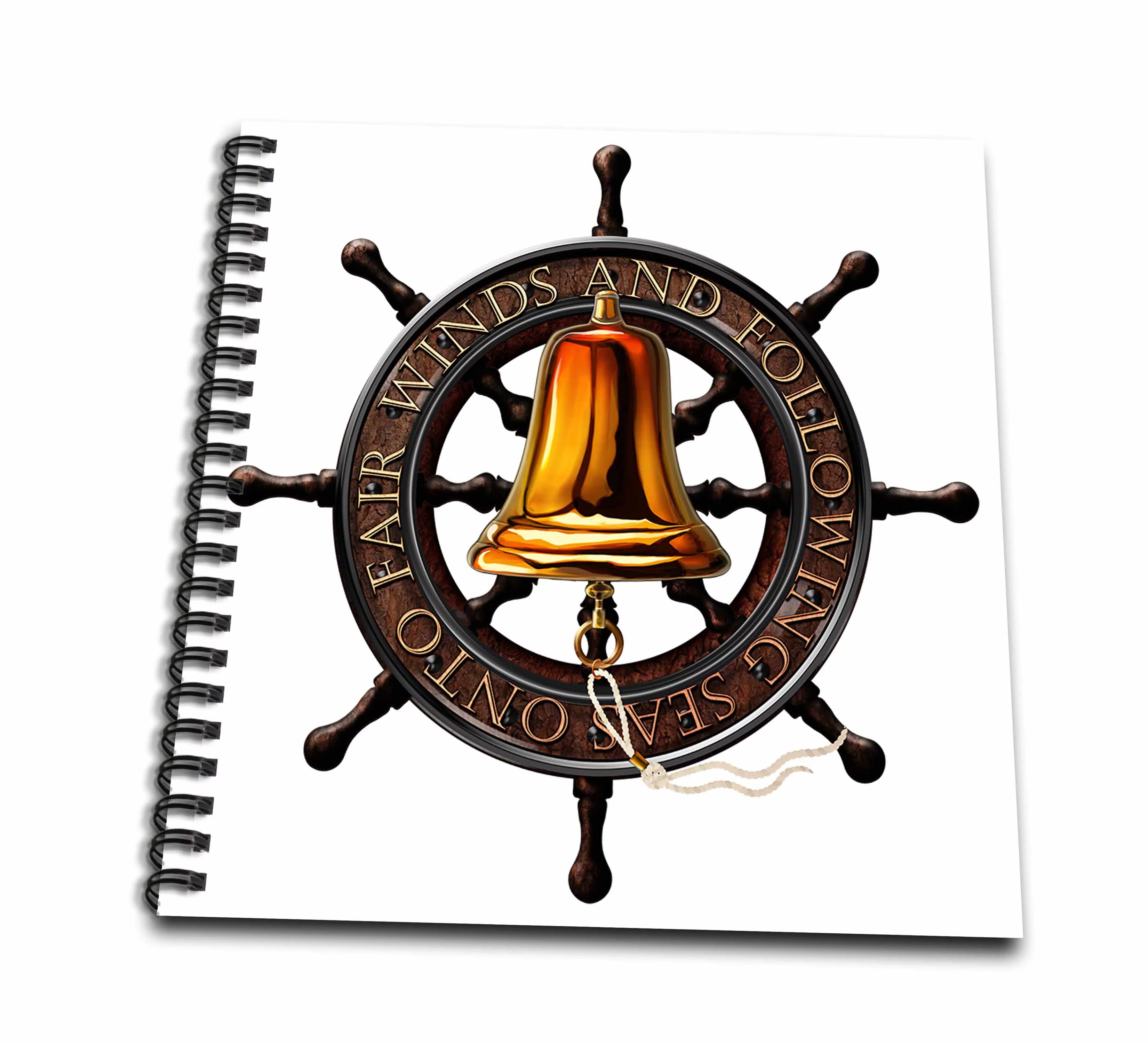 Nautical Boat Wheel and Bell Digital Art Fair Winds and Seas Drawing Book 8 x 8 inch db-335833-1