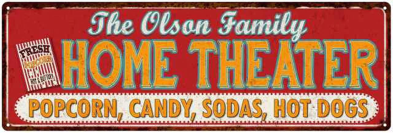 The OLSON Family Home Theater Sign Gift 6x18 Metal Movies Decor 206180100136
