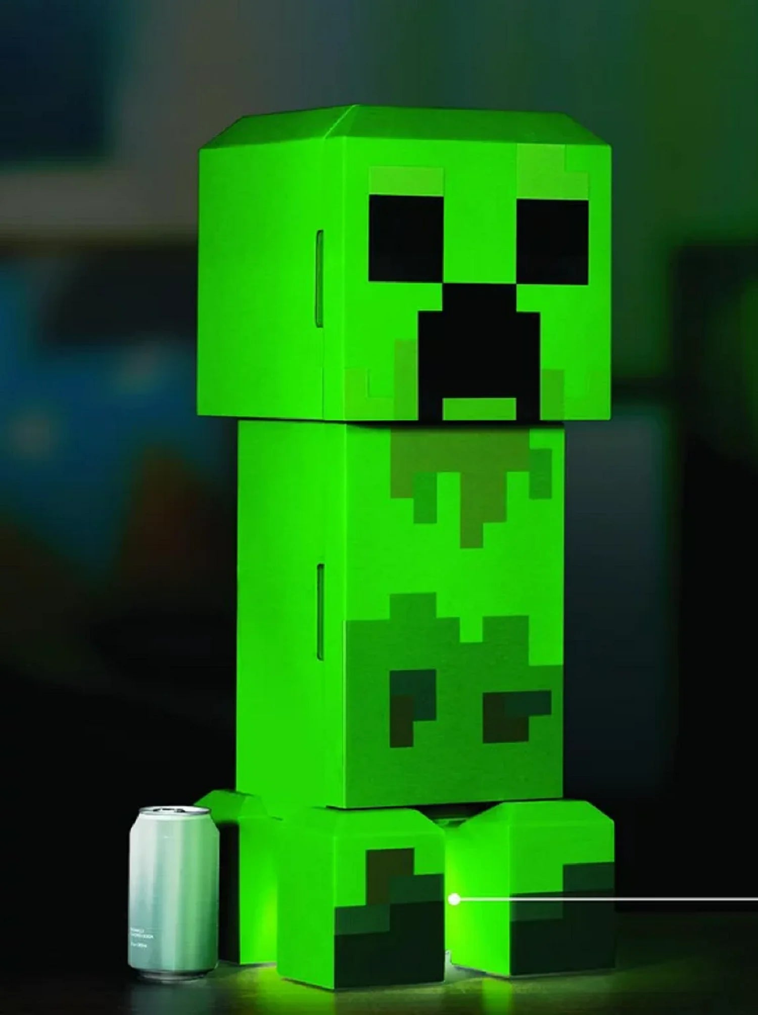 Restored Minecraft 18053 Green Creeper Body 12 Can Mini Fridge 8L 2 Door Ambient Lighting 25.2 H 9.5 W 9.1 D (Refurbished)